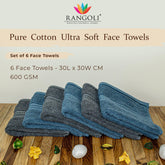 Rangoli Venetion 100% Cotton Face Towel |  Set of 6, 600 GSM